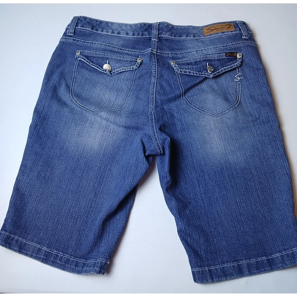 Y2K Seven7 Luxe Women Plus Size 18 Bermuda Denim Shorts Medium Wash Blue Stretch